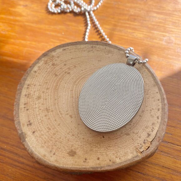 Oval Vintage Purple US Stamp Gunmetal Silver Pendant with Silver Ball Chain - Picture 3 of 5